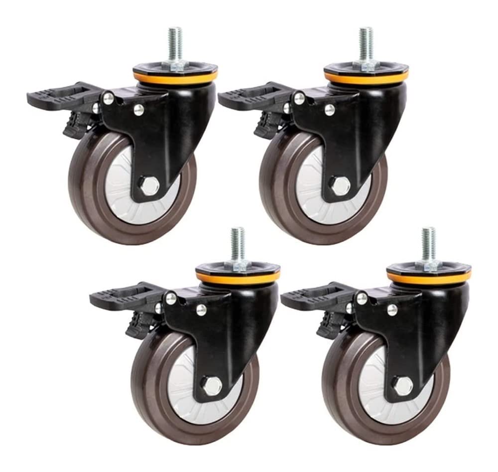 TEmkin Ruedas giratorias Ruedas de Oficina Varilla roscada M12 Rueda de Goma Antideslizante, Ruedas giratorias con Freno, Ruedas para Muebles con Carro (Freno de Freno de 4 Pulgadas / 10 cm)