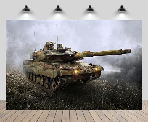 CHNYWORK 8x6ft Armored Tank Backdrop Military Tank in Terrain Simulated Battlefield Background Military Theme Ground Forces Soldier Birthday Party Decor Photo Studio Props Wallpaper