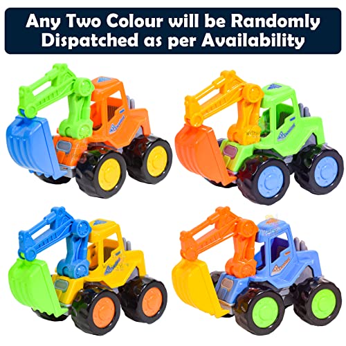 Image of WISHKEY Plastic Push and Go Construction Truck Set, 2 Friction Powered Trucks Resemble Excavator, Moveable Parts, Non-Toxic ABS Plastic, Multicolor, 3+ Years (Set of 2)