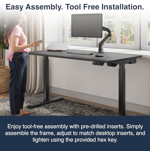 Desky Single Sit Stand Desk - Adjustable Standing Desk - Ergonomic Sit & Stand Up Desk - 47.2" with Grommets Standing Desk - Adjustable Height Table - Sit to Stand Desk - Height Adjustable Desk, Black - Image 6
