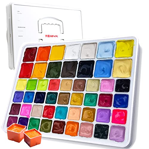 MIYA Gouache Paint Set 50 Colors - 36 Colors * 30ml + 14 Colors * 60ml, HIMI Jelly Cup Design Paints with Portable Case, Non Toxic Opaque Watercolor Painting for Beginners, Artists, Students & Kids