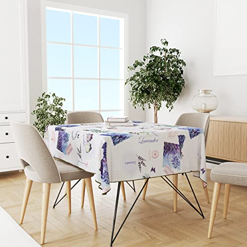 BESCH Mantel de Mesa Rectangular Hule Impermeable y Antimancha de 80x180/100x200 cm con Tejido Bies y Estampado (Lavanda Vintage, 140x240cm)