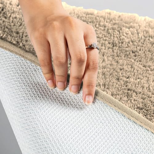 Image of LUXE HOME INTERNATIONAL Microfiber Rectangular Home Bath Mat Super Soft Non Slip Vegas Mats for Bathroom, Kitchen, Bedroom, and Door (40X60 Cm, Beige) Pack of 2
