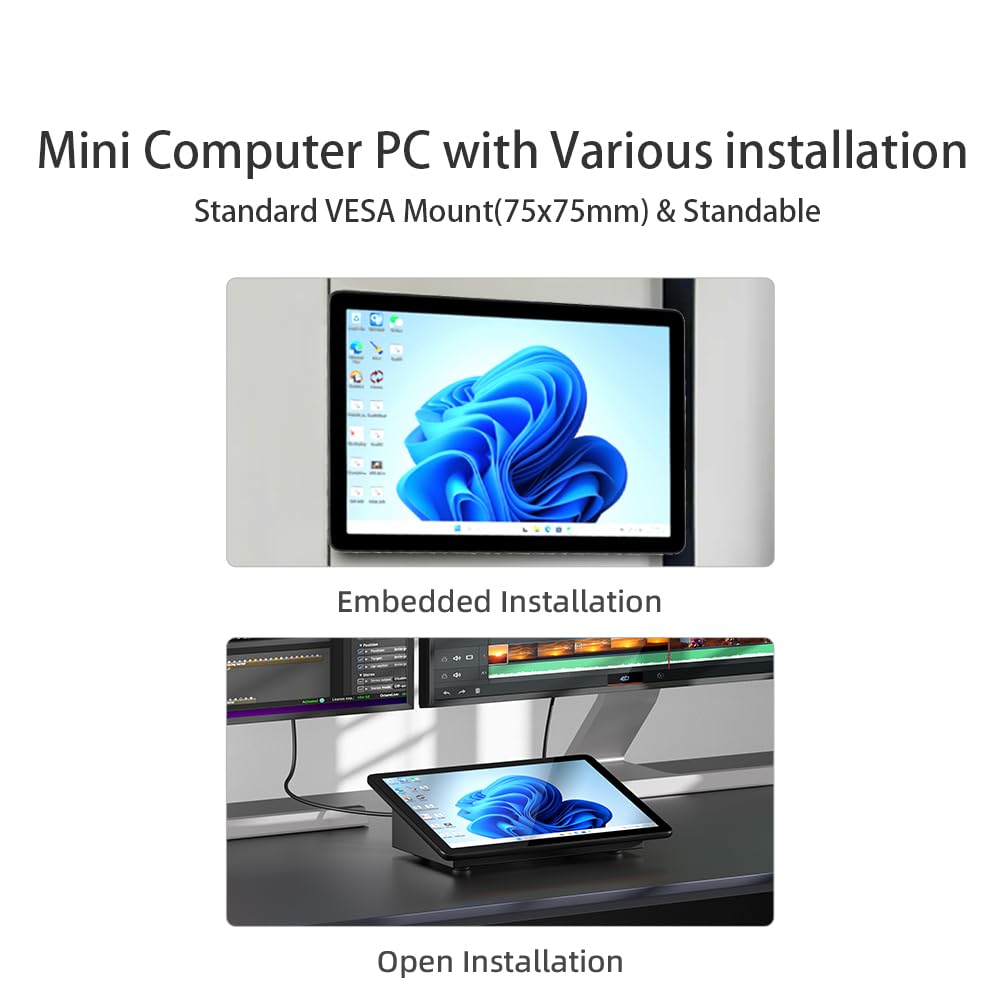 Mini PC Computadora Táctil 10.1 Pulgadas N5095 Win 11 Pro 8GB RAM 128GB ROM Batería 5000 mAh Dual 4K HDMI Type-C WiFi5 BT5.0 RS232