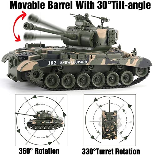 1/18 RC Tank That Shoots Airsoft BB's, US Army M26 Pershing Remote Control Military WW2 Tank Vehicle Toy for Adults & Kids with Rotating Turret, Lights, Sounds