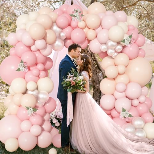Image of Ouddy Life 157 Pcs Pink Balloons Arch Garland Kit, Light Pastle Pink Ivory Pearl Sand White Nude Balloons Different Size for Wedding Birthday Bridal Shower Gender Reveal Mothers Day Decorations