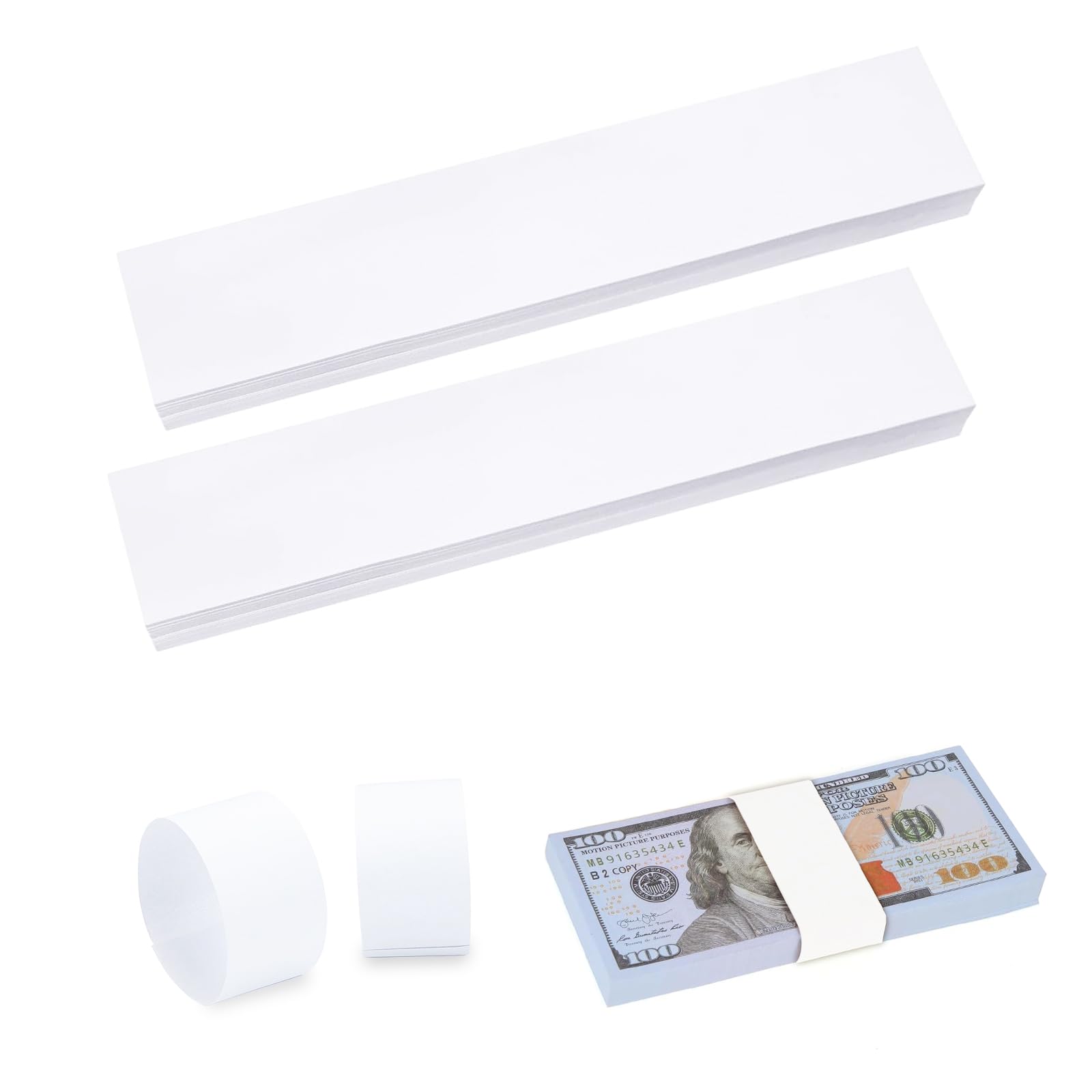 Pack of 200 Self-Adhesive Banknote Banderoles, 19.2 x 2.9 cm, Banknote Bundle Strips for Wraps, Money Organising, Banderoles, Banknotes, White