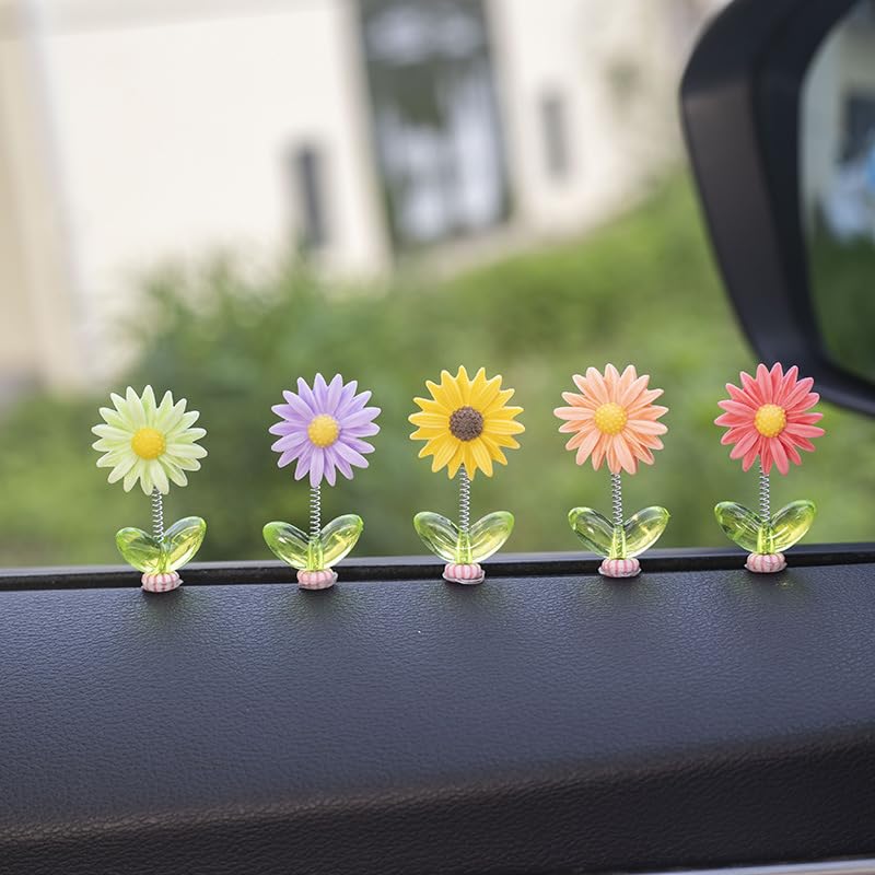 ZWIK.shop Resin Car Dashboard Decor Flower (5Pcs) | Cute Mini Shaking Head Dancing Sunflowers Car Interior Decoration Accessories | Mirror Decorative Ornaments| (Multicolor) - Image 7 thumbnail