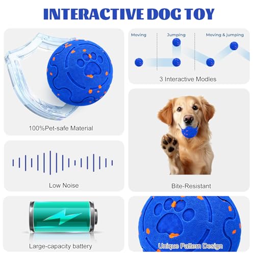 Hundespielzeug Intelligenz, Hundeball Welpenspielzeug Ball Wicked Ball Dog Ball, Intelligentes Interaktives Hundespielzeug mit 3 Spielmodi, Wasserdicht, Wiederaufladbar, für mittlere und große Hunde