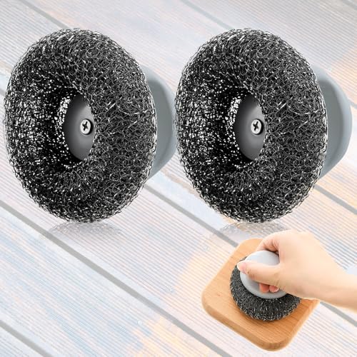 Teenyyou 2 Pcs Teak Scrub Set with Handle and Steel Wool