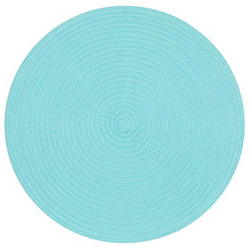 Image of SHACOS Round Placemats Set of 4 Washable 15 inch Round Table Mats Cotton Polyester Woven Braided Place Mats for Dining Table Wedding Party Decor (Aqua, 4)