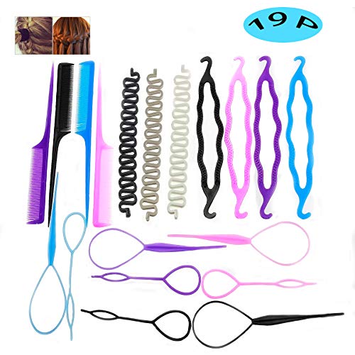 19 Pcs Hair Braiding Tool, DIY Hair Styling Tool Kit Updo Ponytail Maker