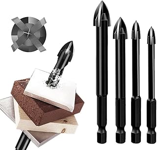 4 Pcs Glass Concrete Drill Bit Set Tile Drill Bit Plastic and Wood Hex Shank Tungsten Carbide Tip Drilling Tools for Mirror and Ceramic Tile on Concrete and Brick Wall (4 6 8 10mm)
