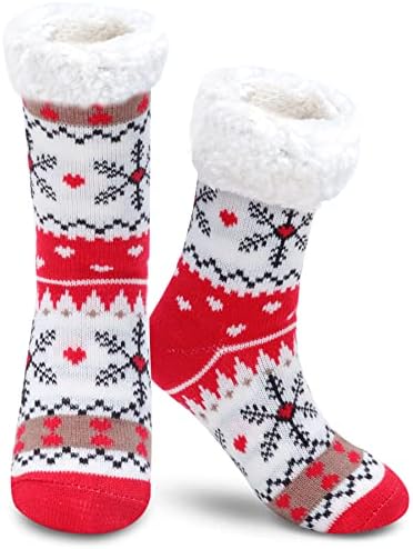 Women Fluffy Slipper Socks - Winter Non-Slip Fleece Lined Warm Slipper Socks Super Soft Cozy Fuzzy knitted Slipper Socks for Women Girls