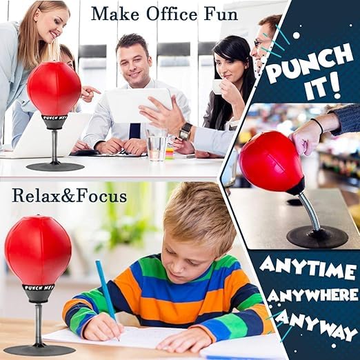 KACHKIT Desktop Punching Bag Stress Buster,Boxing Punch Ball with Suction Cup,Stress Relief Speed Ball for Office & Home,Fun Desk Toy for Kids,Boxing Kit with Pump for Stress Relief【RED】. 3