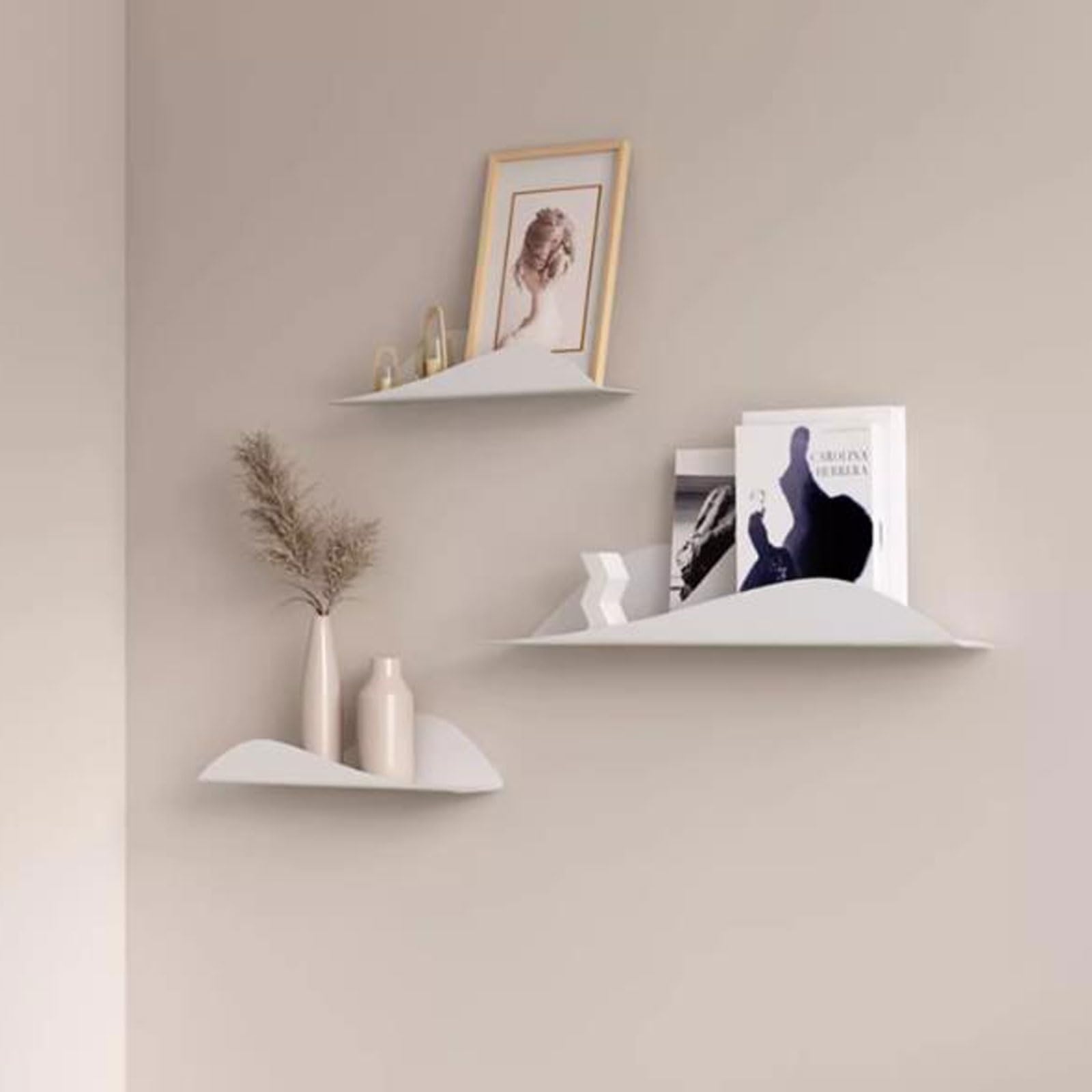 Mensole sospese Mensole sospese in Metallo Decorazioni da Parete, Scaffale a Parete Decorazioni per la casa Arte per Camera da Letto Soggiorno Cucina Bagno Ingresso, Set di 3 menso
