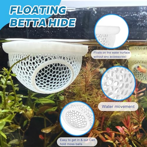 Image of 3D-Printed Floating Betta Cave & Shrimp Hideout - Multi-Functional Aquarium Hammock, Feeding Ring, Stress-Free Resting Spot for Betta Fish, Corydoras & Small Fish Tanks