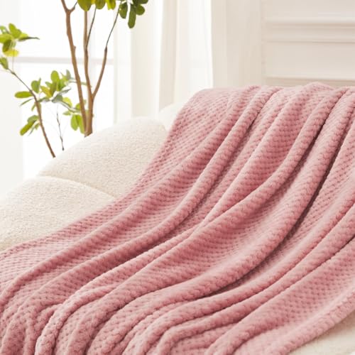 Exclusivo Mezcla Decke Kuscheldecke Flauschig Fleecedecke Wohndecke mit Waffelmuster, Leichte, Weiche und Warme Sofadecke Bettüberwurf, 130x170 cm Rosa