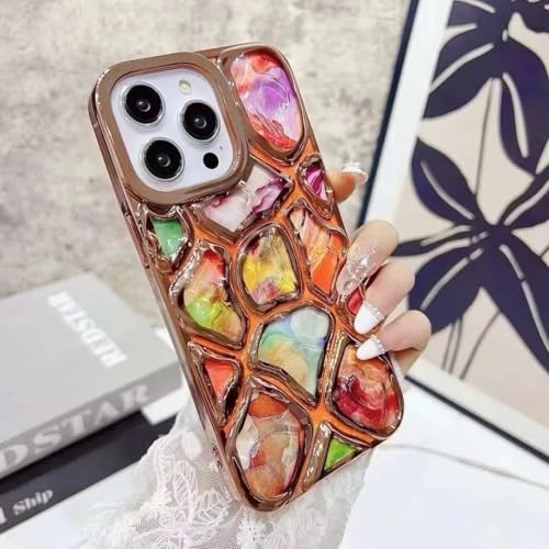 Image of COVERLY for iPhone 15 Pro Max 3D Diamond Cut Glitter Stone Case,Full Protective Luxury Splash Bling Back Case Pastel Colorful Stylish Fashion Aesthetic Cover for Apple iPhone 15 Pro Max (Golden)
