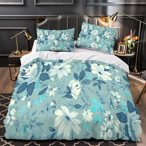 Housse de couette floral 3D en microfibre douce et résistante lit single