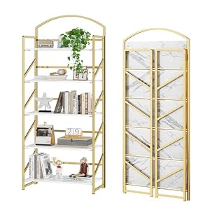 BHG No Assembly Folding Bookshelf for Living Room,Semicircle Collapsible Book Shelf for Home Office, Portable Bookcase Storage Organizer Rack Shelves