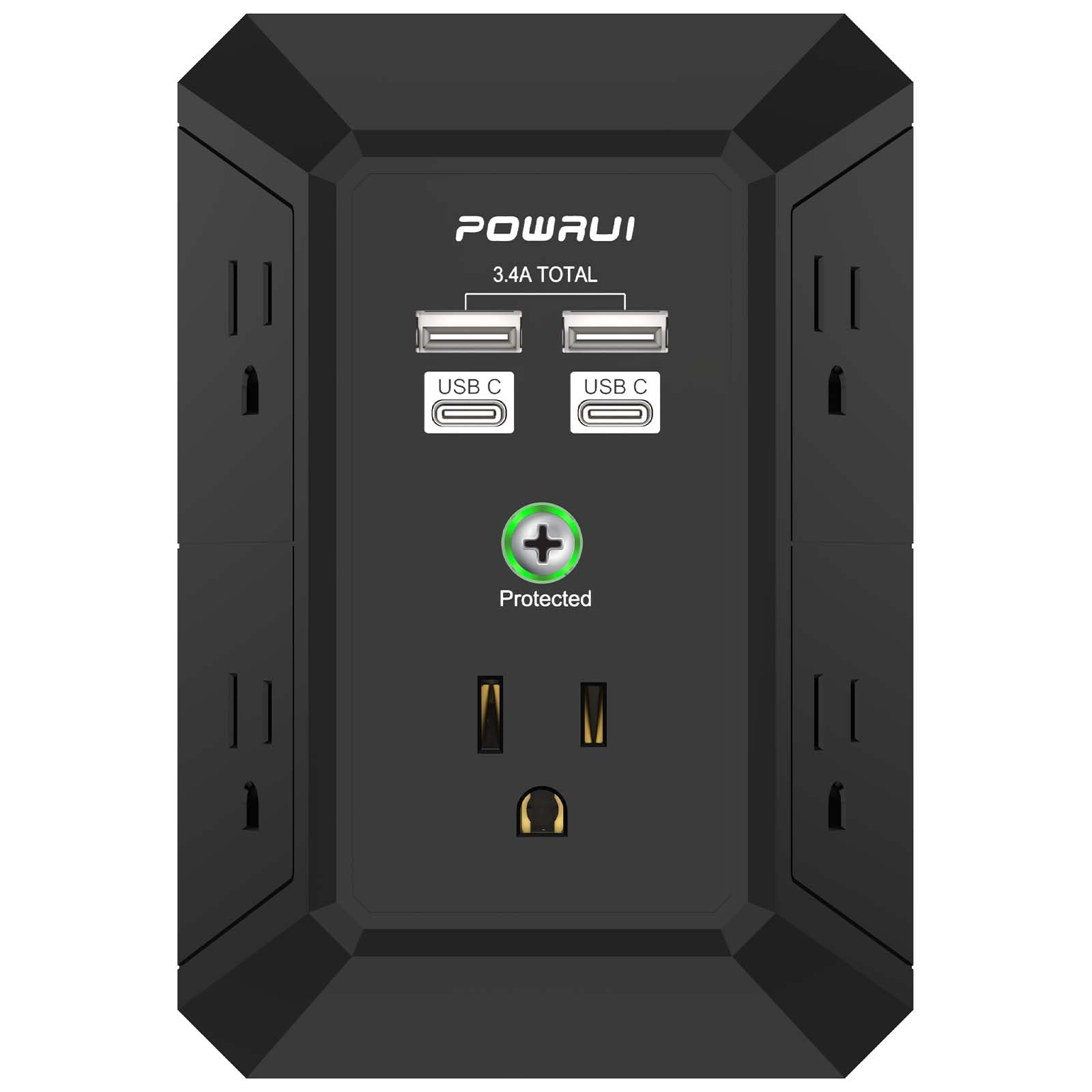 Multi Plug Wall Outlet Night Light, POWRUI 6 Outlet Extender & 3 USB Ports — Amazon image 13