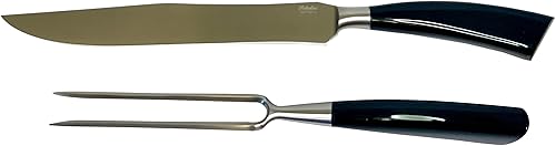 Coltelleria Saladini Juego de 2 cuchillos para tallar y tenedores de acero inoxidable con mango de cuerno de búfalo