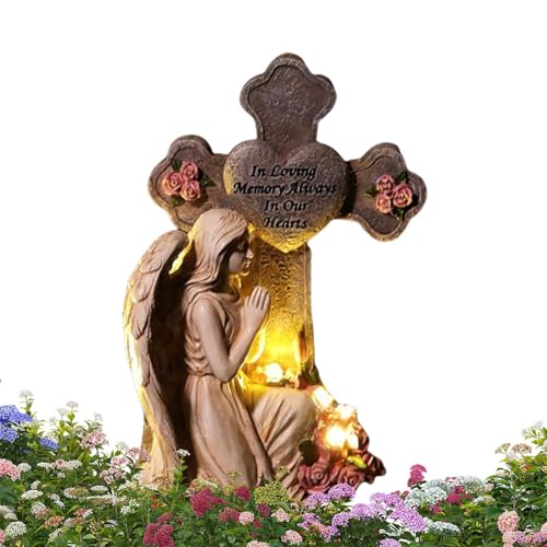 Pavsicgn Engel Gartenstatue - Gartenengel Mit Integrierter Solarlampe Als Dekofigur | Wetterfeste Kunstharz-Außendekoration Für Trauer Und Gedenkstätte