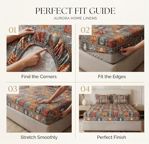 Image of VAS COLLECTIONS 180 TC Cotton Fitted Bedsheet Double Bed (72x78+8 Inches) with 2 Pillow Covers - Soft Breathable Skin Friendly Jaipuri Printed Elastic Fitted Bed Sheet, Red & Grey