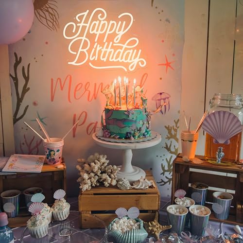 Image of Happy Birthday Neon Sign For Backdrop Birthday Decorations LED Neon Light Signs for Birthday Led Light Up Sign Party Decor Dimmable Warm White LED for Birthday Gift 16.5 inchx12.4 inch