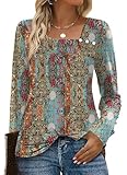 OFEEFAN Boho Tops for Women Fall Fashion Must Haves Womens Fall Tops Long Sleeve Shirts for Women Blouses Boho Print 2XL