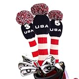 Big Teeth Knitted Golf Club Head Covers Set of 3 Driver 460cc Fairway Hybrid UT Covers Pom Pom with Number Tag (A Set of 3)