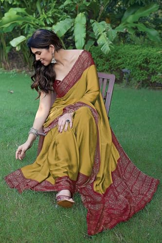Image of MIRCHI FASHION Saree for Woman Chiffon Georgette Solid with Contrast Border | Lightweight Daily Wear Women's Sari and Printed Blouse Piece
