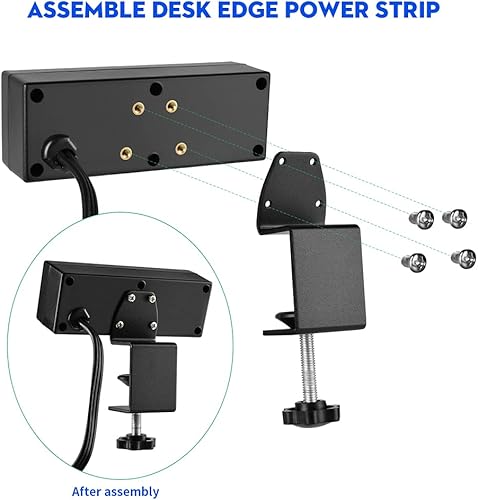 Vista 3 de Regleta de alimentación de borde de escritorio con puertos USB, abrazadera de escritorio, tomas de corriente montables debajo del escritorio, cable