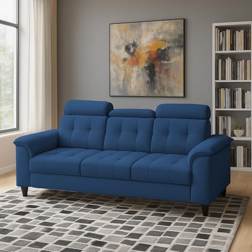 Image of Casaliving Ella 3 Seater Sofa Set for Living Room (Blue Colour Fabric) Premium Fabric Sofa