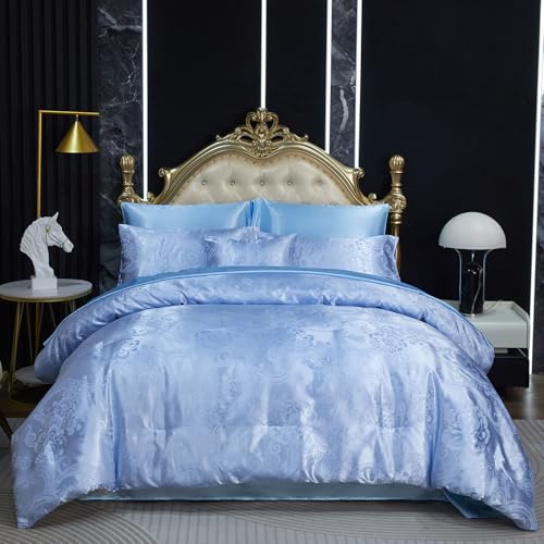 Elegant Jacquard Queen Comforter Set Satin Sheet Set...