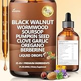 25-in-1 Liposomal Black Walnut Wormwood Clove Tincture, Cleanse for Humans Drops Liquid, Lymphatic Support with Garlic, Mullein, Soursop, Pumpkin Seed, Berberine, Turmeric, Echinacea, Cinnamon