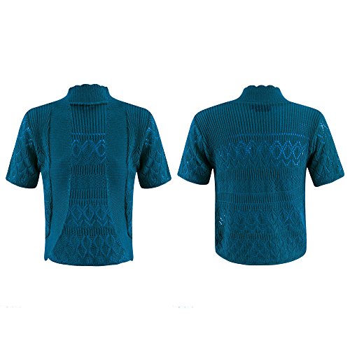 Chaqueta de manga corta Doll Up de ganchillo fino, tejido premium suave para mujer en talla XL