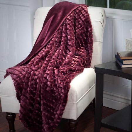 Somerset Home Plush Striped Embossed Faux Fur Mink Throw, Burgundy