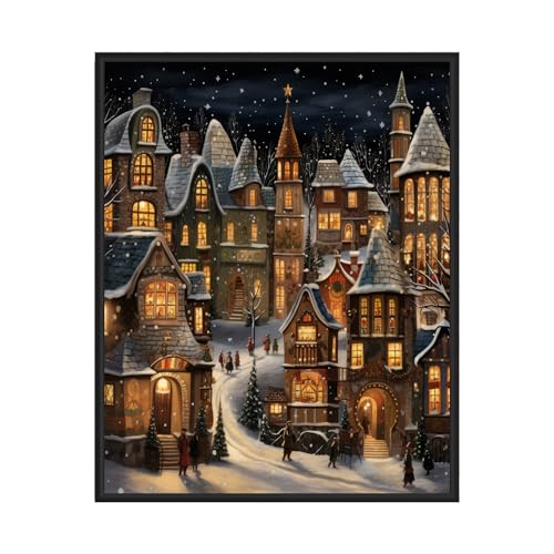 HomeArtPrint Stampa artistica da parete con villaggio natalizio, decorazioni e allegria, gioiosa decorazione da parete per Natale, vacanze invernali, stravagante idea regalo (villaggio festivo 1, 27 x
