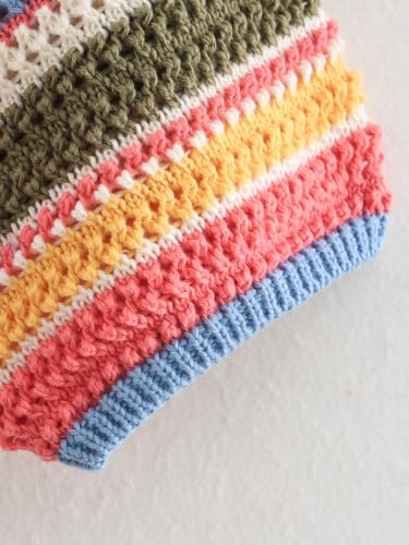 Womens Cropped Short Sleeve Polo Sweater Striped Button Up Collar Knit Tops Crochet T Shirt4