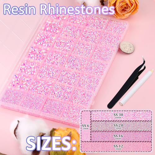 Image of 30000Pcs Resin Rhinestones for Bedazzling with Tweezers, Light Pink AB Rhinestones for Crafting with B7000 Jewelry Glue for DIY Crafts Clothing Tumblers Shoes Fabric Nail Art