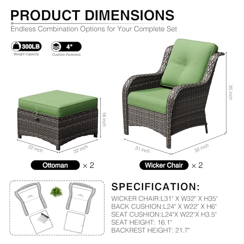 Image of Joyside 4 Piece Wicker Patio Furniture Set, Rattan Patio Chairs with High Back, Deep Seating, Wide Armrest, Thickened Cushions, Outdoor Furniture for Deck, Porch Use