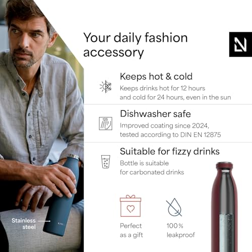 Image of LARS NYSOM Stainless Steel Insulated Water Bottle 12oz 17oz 25oz 34oz 51oz | Insulated Thermo Flask for Hot and Cold Beverages | Leakproof Drinking Bottle (Berry Red, 33.9oz)