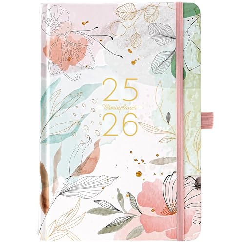 Terminplaner 2025 2026 - Terminkalender 2025 2026 von August 2025 bis September 2026, Wochenplaner A5 mit Innentasche, Elastischer Verschluss, 2025 2026 Kalender Buchkalender, 21.3 x 14.7cm