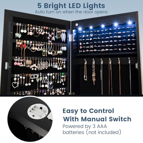 Espejo joyero de pared HOMASIS con luces LED para habitaciones pequeñas 4
