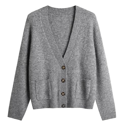 Image of Women's Knit Cardigans Open Front Long Sleeve V Neck Button Down Loose Cardigan Sweaters Cable Knit Outwear Coats