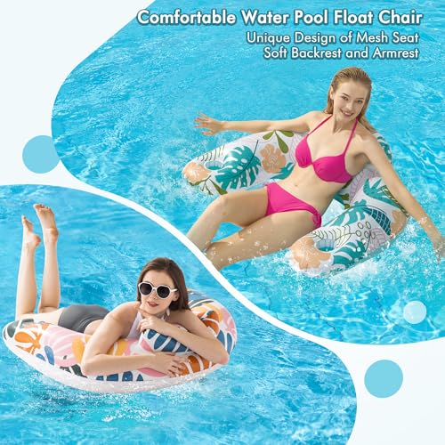 2 Pack Pool Floats Adult,OKSUWATER Pool Floaties for Adults with Two Cup Holders Inflatable Pool Floats Chairs, Lake Floats for Adults Toys Applies to Water Play Party