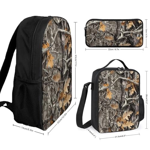 Hunt Hunting Camouflage Pattern Classic Backpack Lunch Bag Pencil Case 3 Piece Set Travel Daypack2