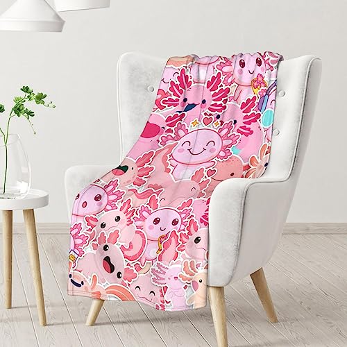 Girl Blanket - 30x40 Inches Cute Axolotl Throw - Pink Soft Fuzzy Blankets for Couch & Office